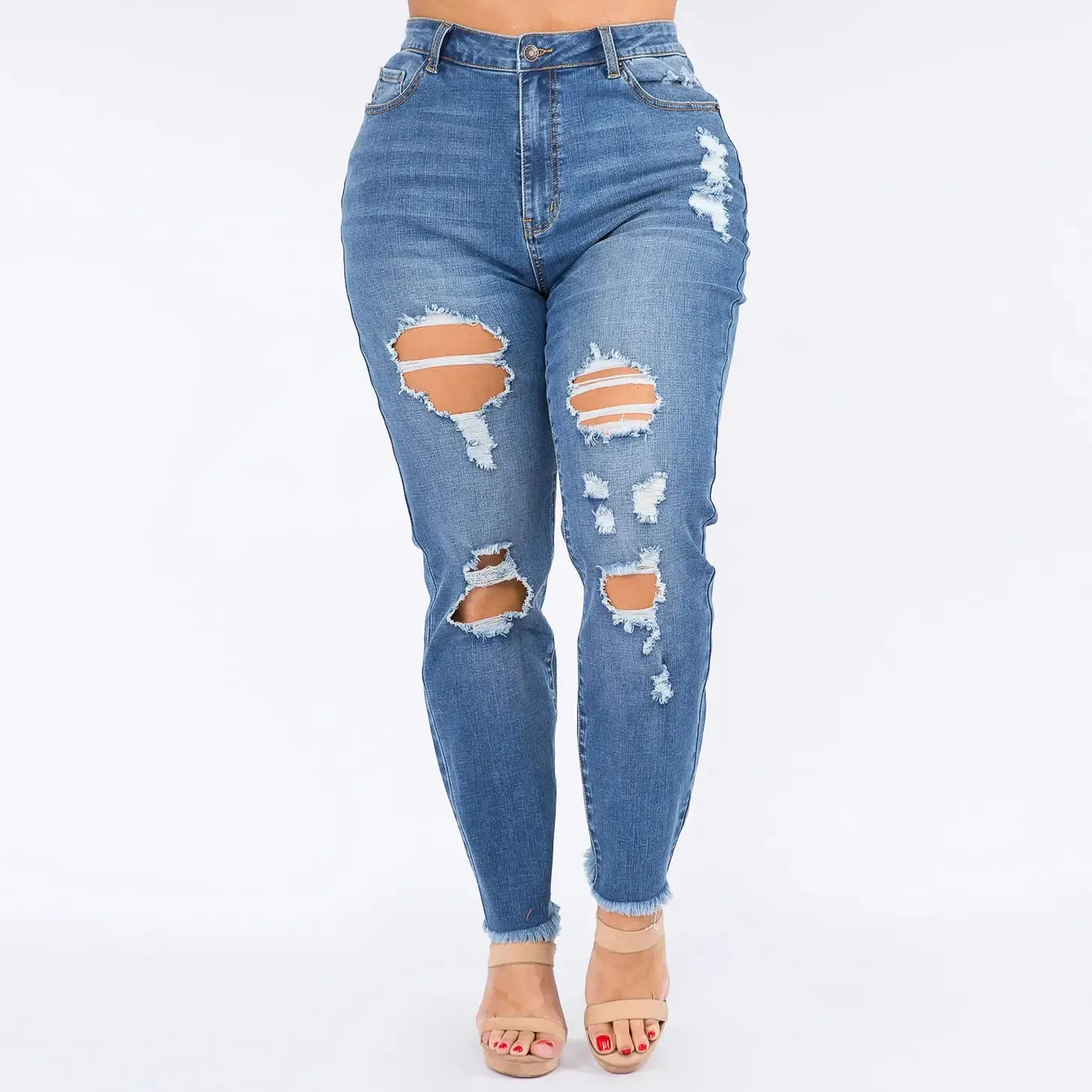 Plus Size High Waist Distressed Skinny Jeans