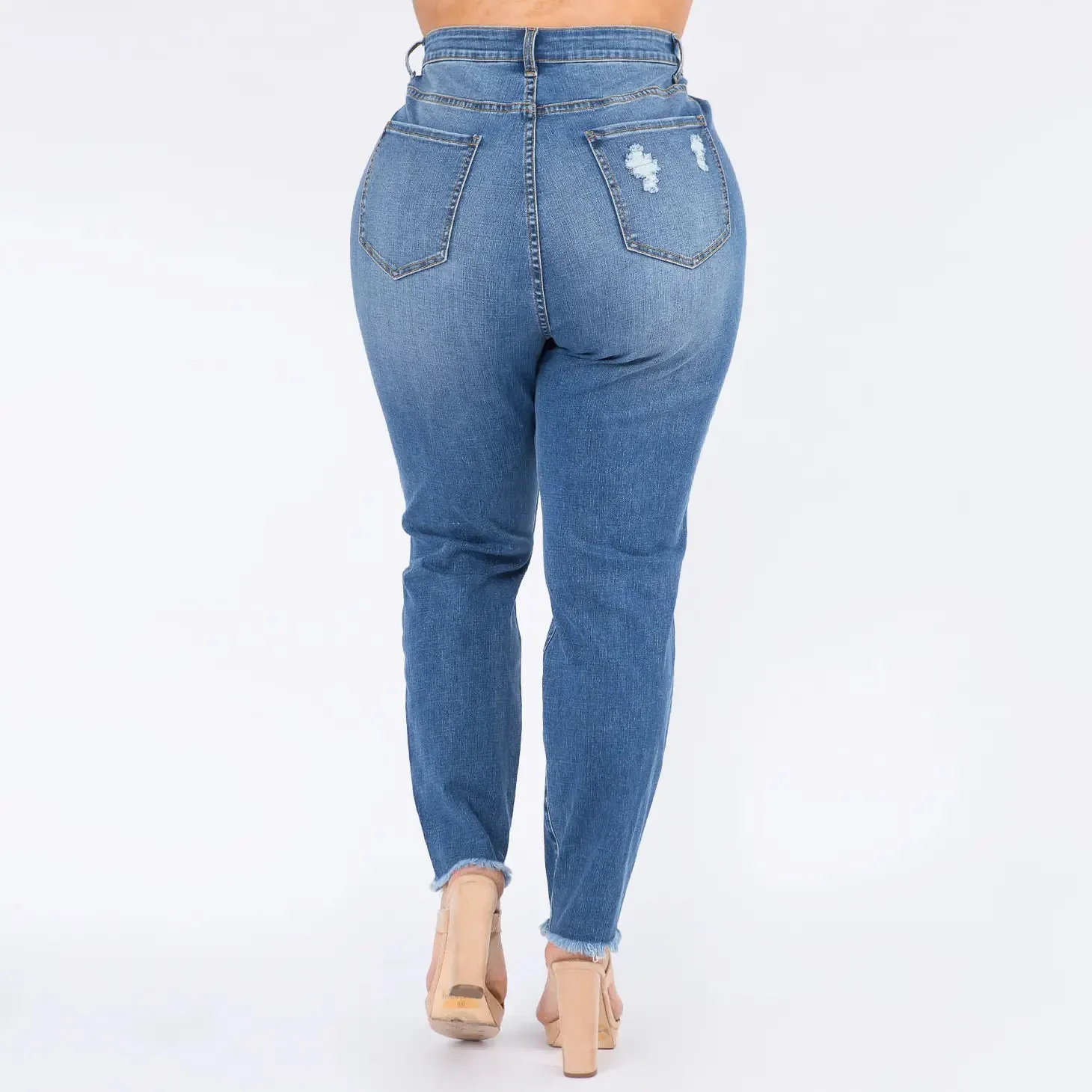 Plus Size High Waist Distressed Skinny Jeans