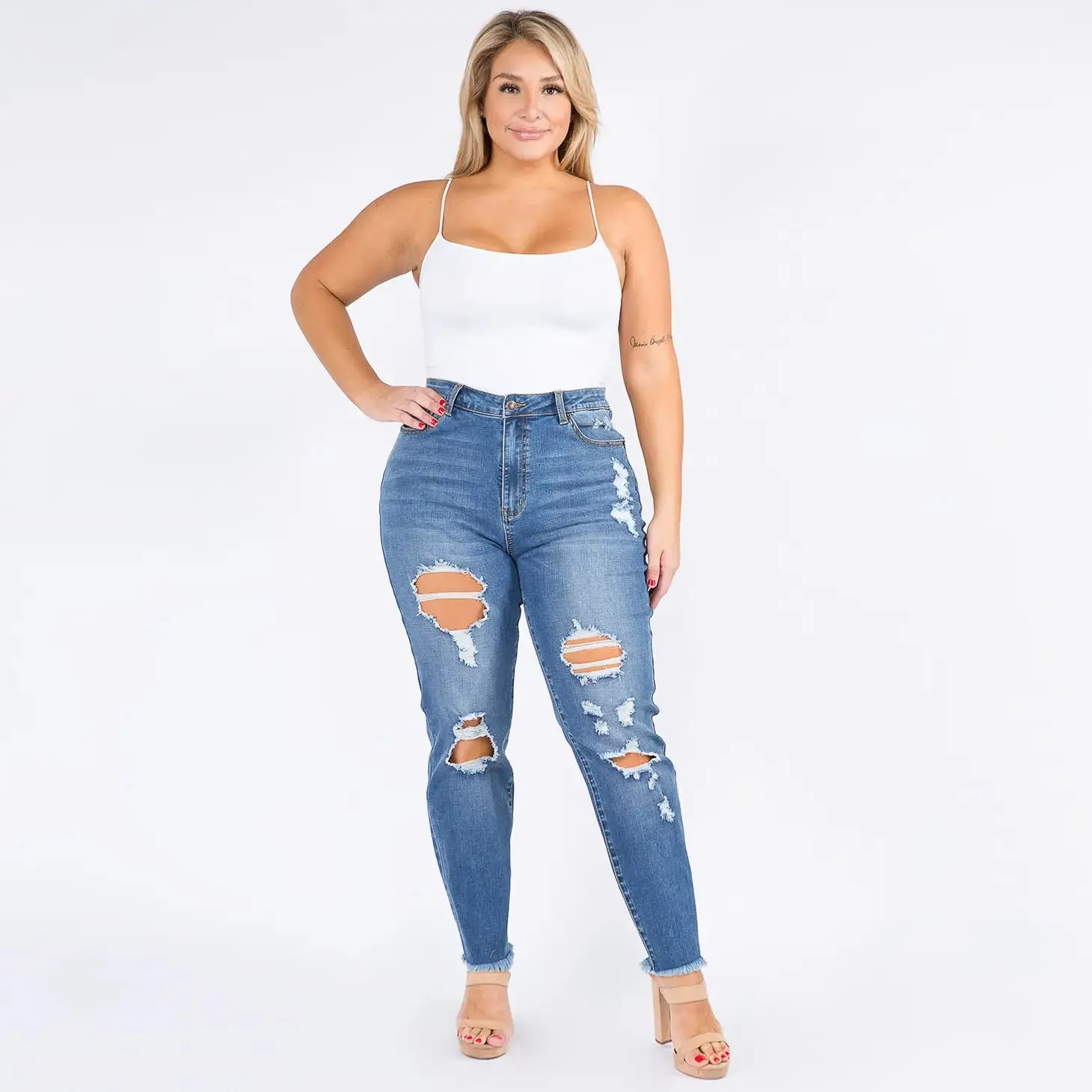 Plus Size High Waist Distressed Skinny Jeans