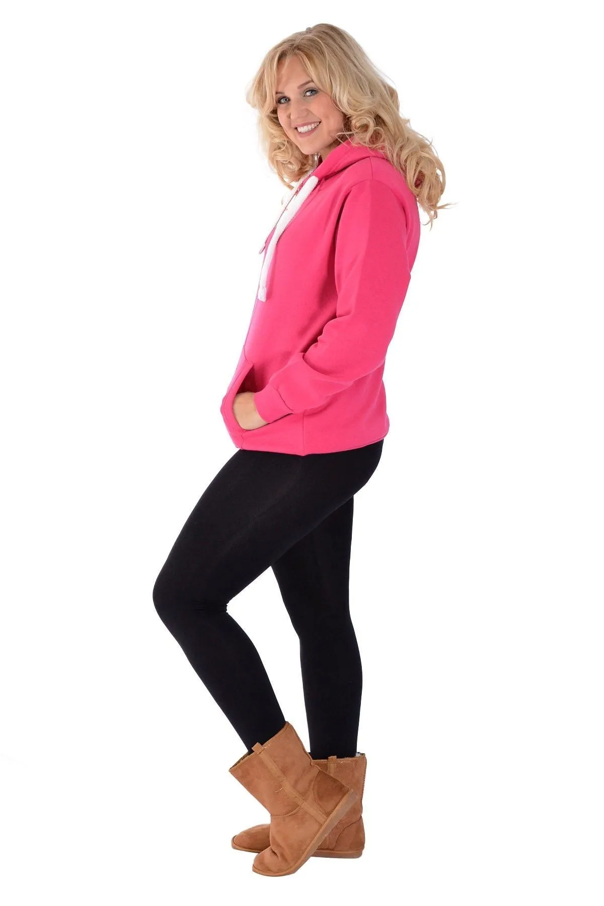 Plus Size Pocket Plain Zip Hoodie