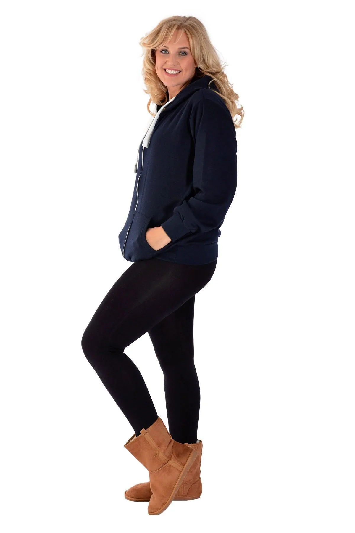 Plus Size Pocket Plain Zip Hoodie