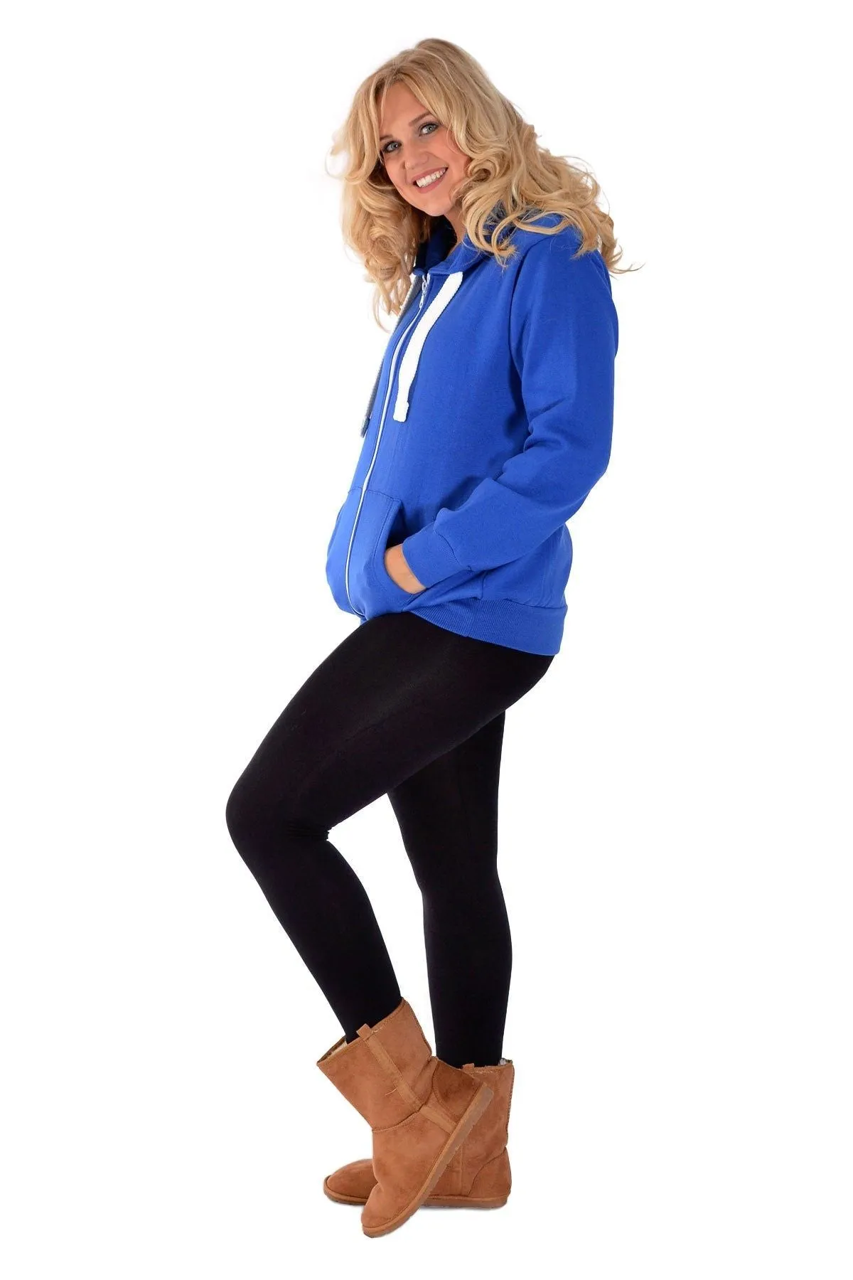 Plus Size Pocket Plain Zip Hoodie