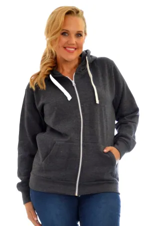 Plus Size Pocket Plain Zip Hoodie