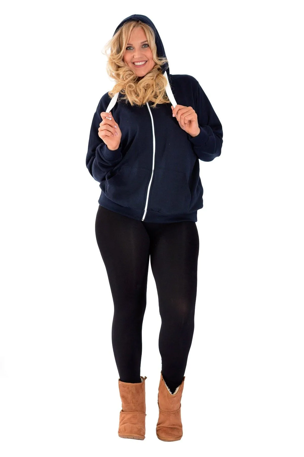 Plus Size Pocket Plain Zip Hoodie