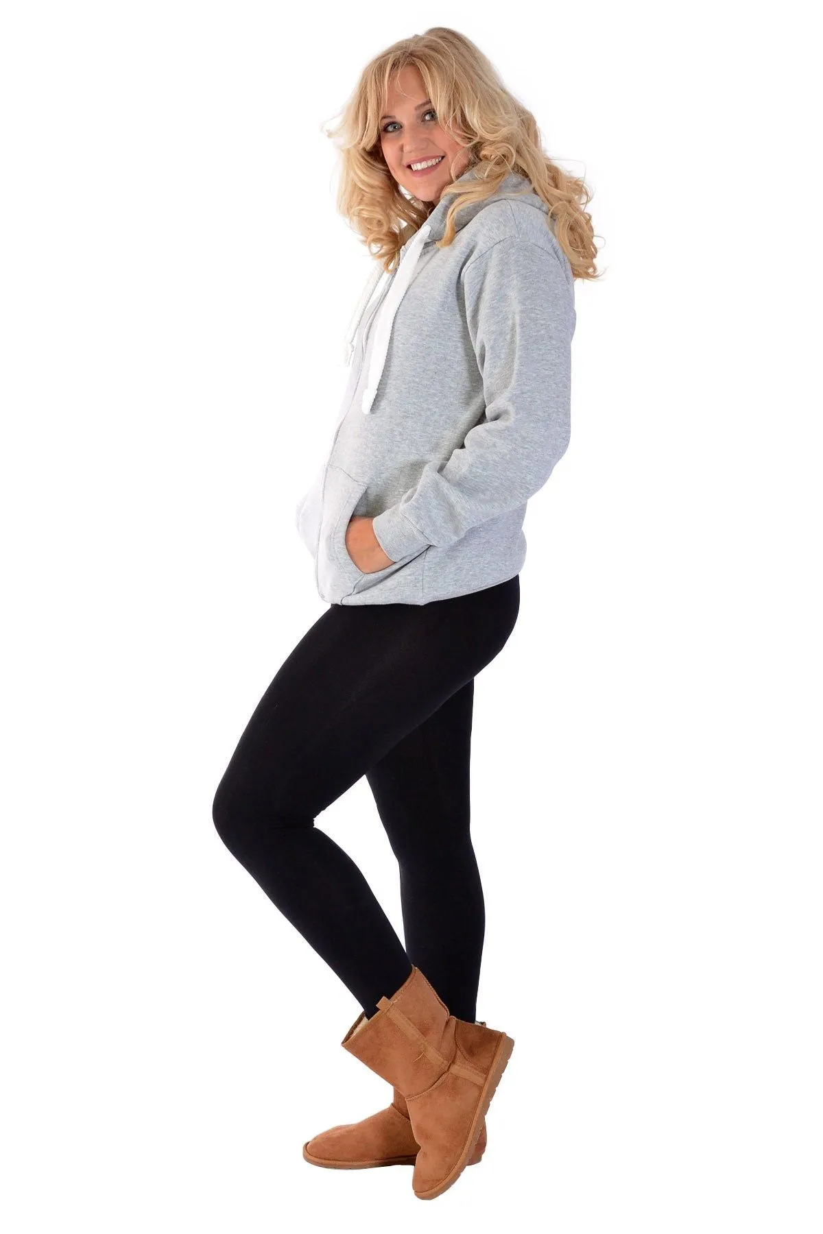 Plus Size Pocket Plain Zip Hoodie