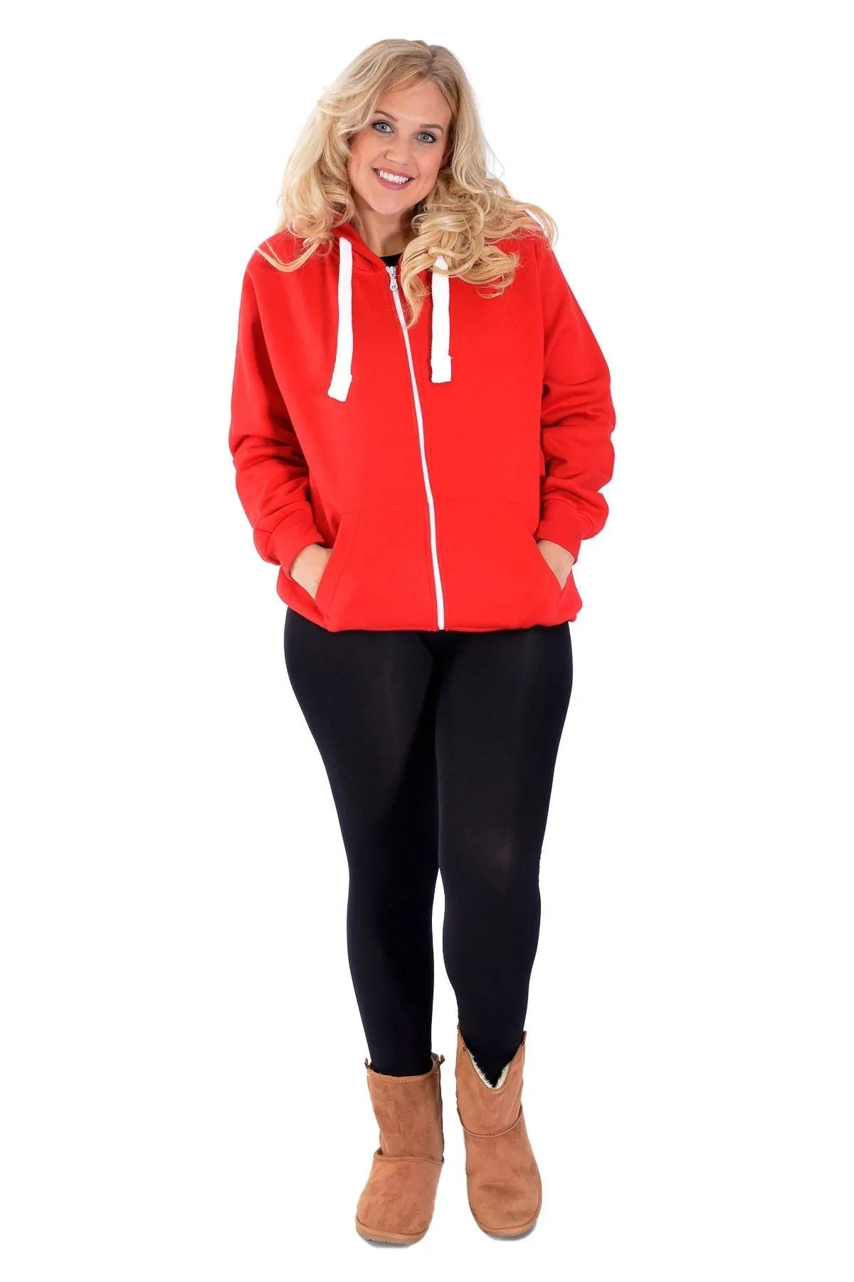 Plus Size Pocket Plain Zip Hoodie