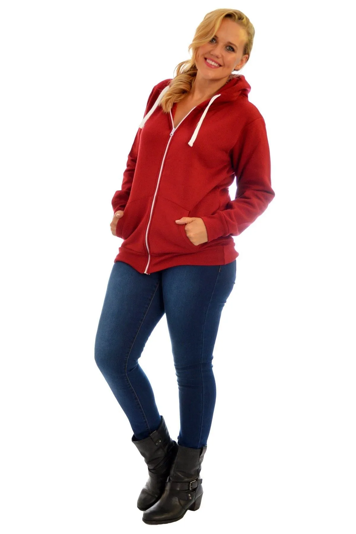 Plus Size Pocket Plain Zip Hoodie