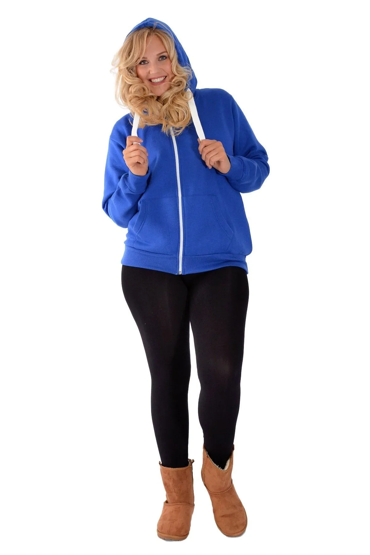 Plus Size Pocket Plain Zip Hoodie