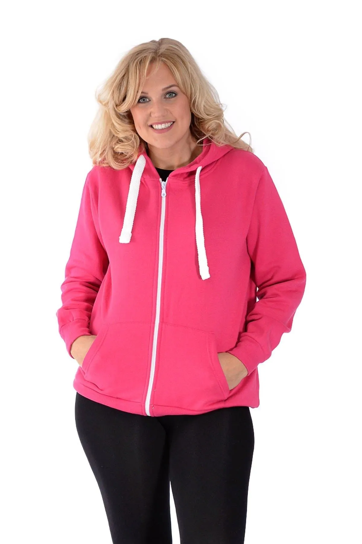 Plus Size Pocket Plain Zip Hoodie
