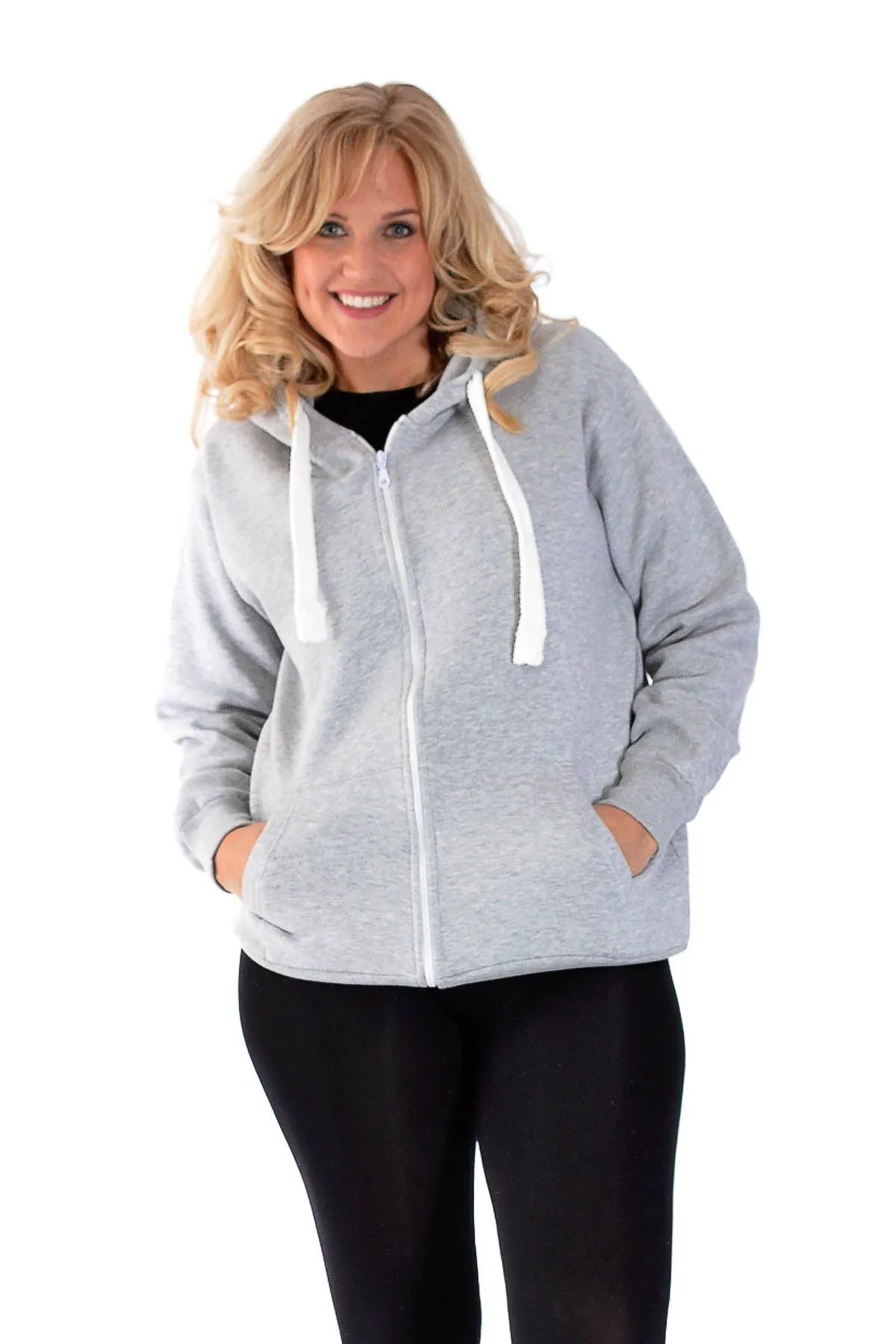 Plus Size Pocket Plain Zip Hoodie