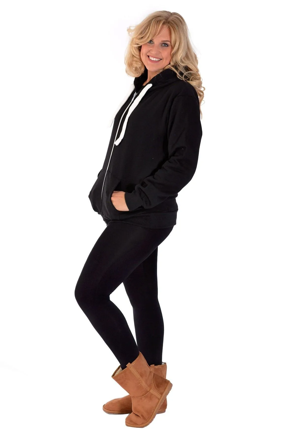 Plus Size Pocket Plain Zip Hoodie