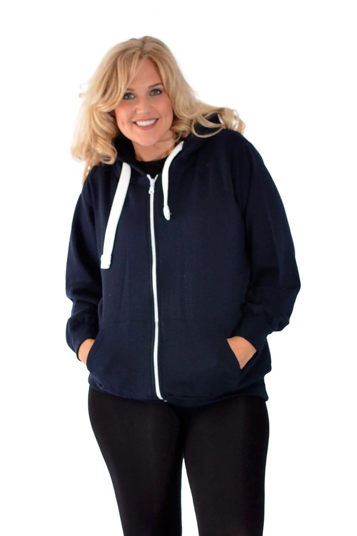Plus Size Pocket Plain Zip Hoodie