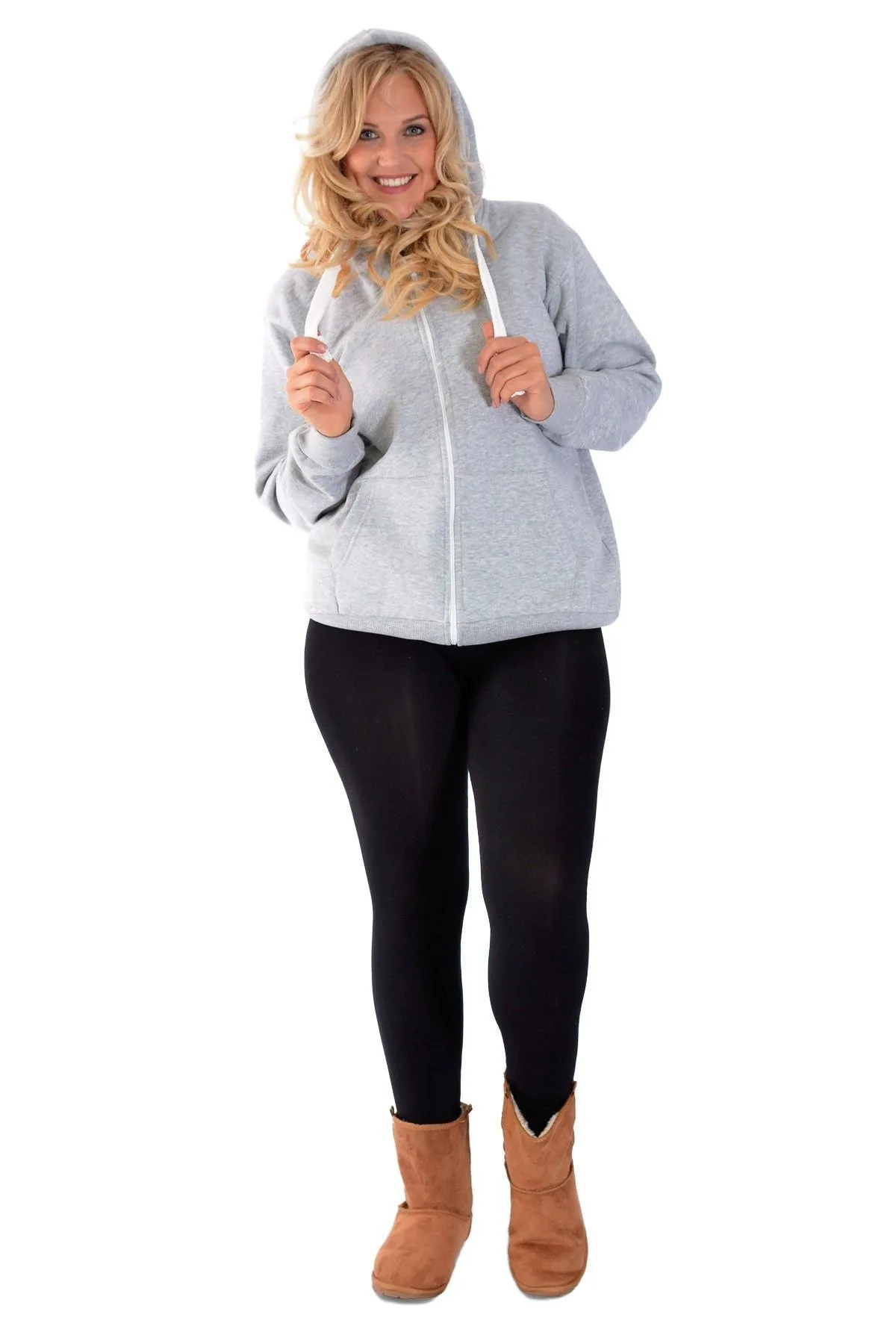 Plus Size Pocket Plain Zip Hoodie