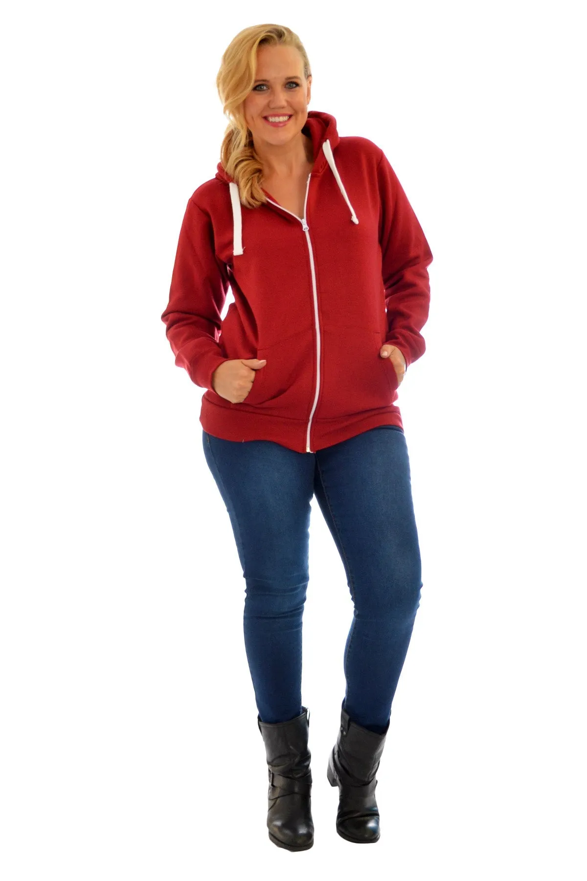 Plus Size Pocket Plain Zip Hoodie
