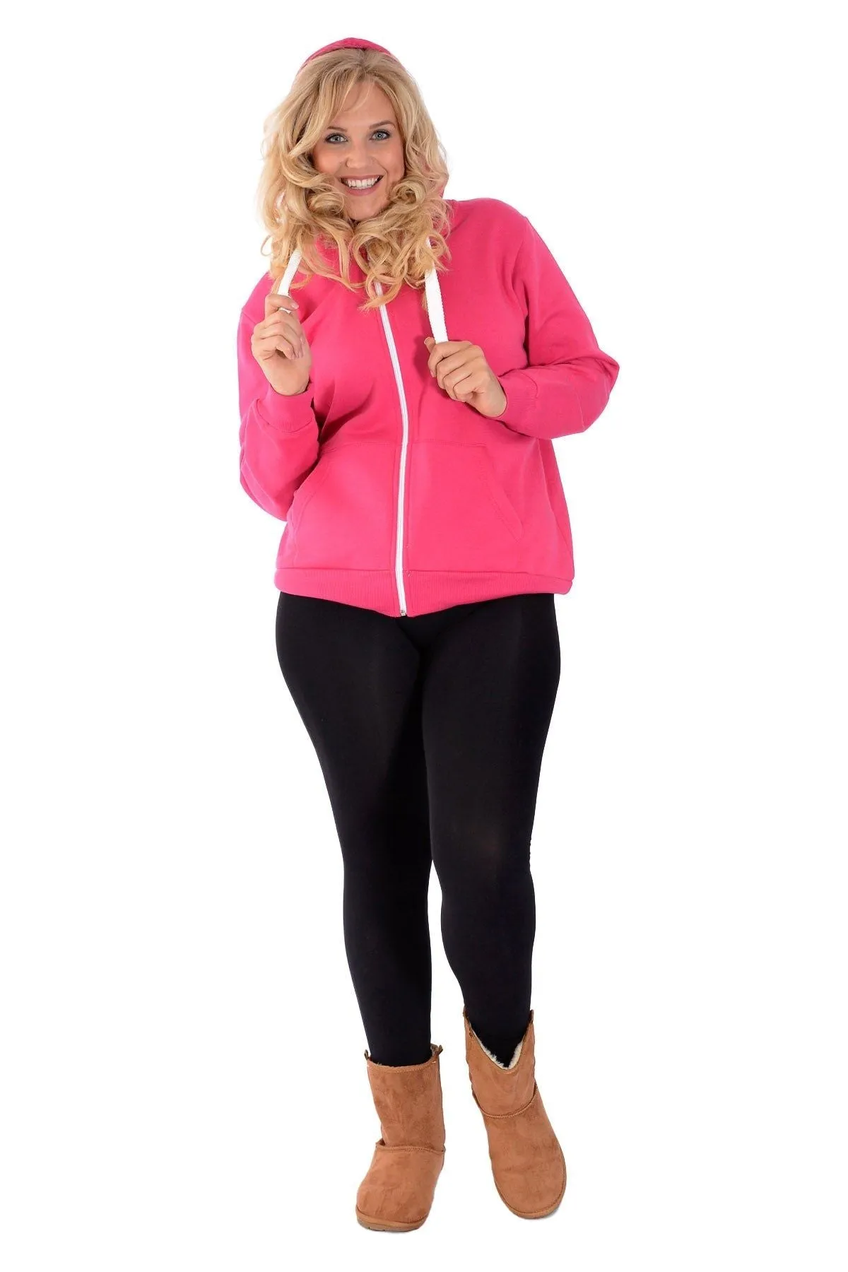 Plus Size Pocket Plain Zip Hoodie