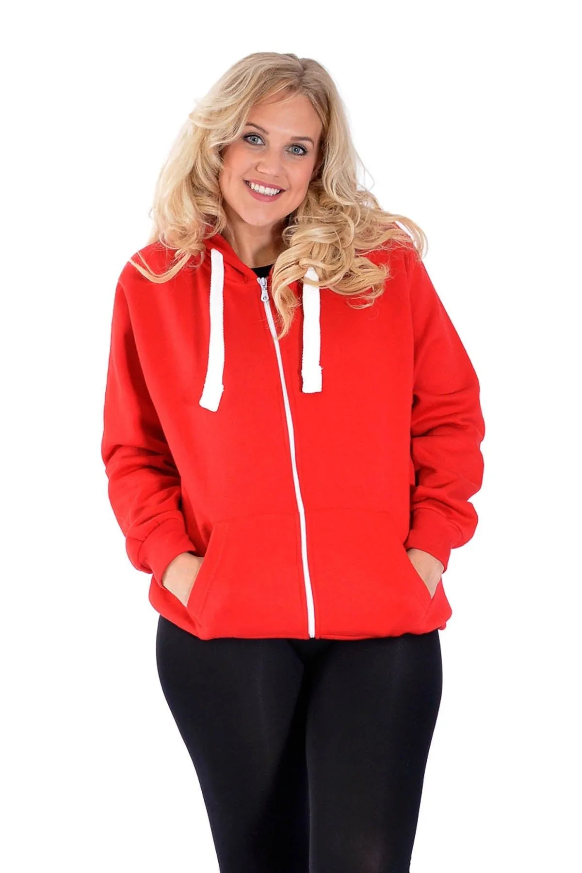 Plus Size Pocket Plain Zip Hoodie
