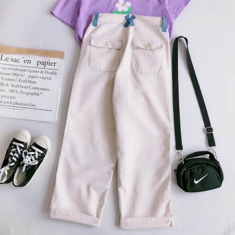 POCKET PATCH KAWAII CUTE STRAIGHT PANTS K060106