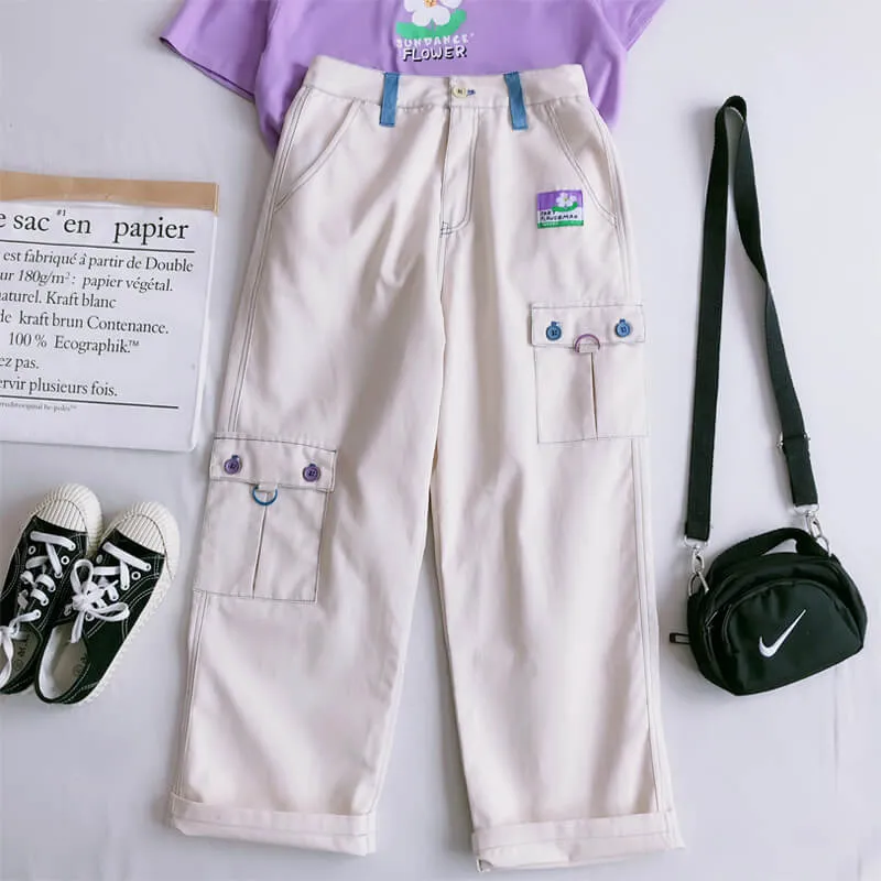 POCKET PATCH KAWAII CUTE STRAIGHT PANTS K060106