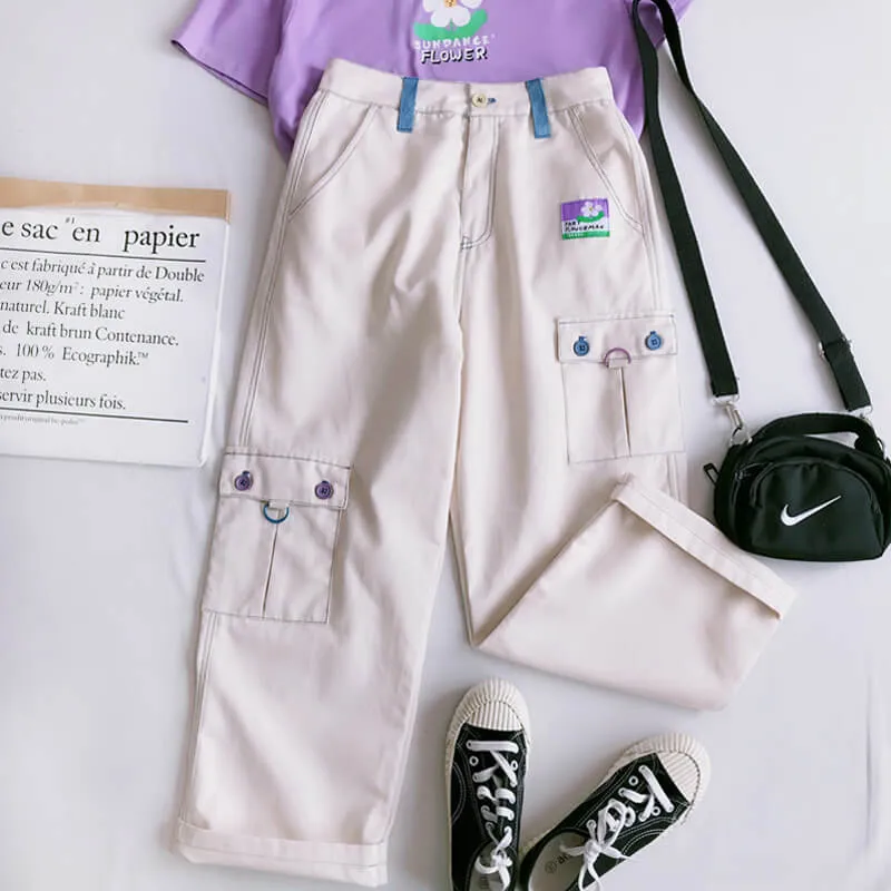 POCKET PATCH KAWAII CUTE STRAIGHT PANTS K060106