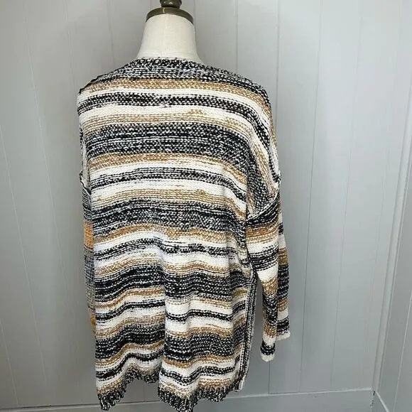 Pol Womens Oversized Small Sweater Black Cream Gold Frayed Seams Chunky NWOT