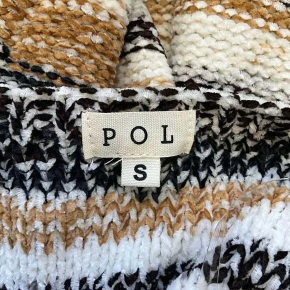 Pol Womens Oversized Small Sweater Black Cream Gold Frayed Seams Chunky NWOT