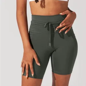 POPFLEX Olive Green High-Waisted Cargo Biker Shorts