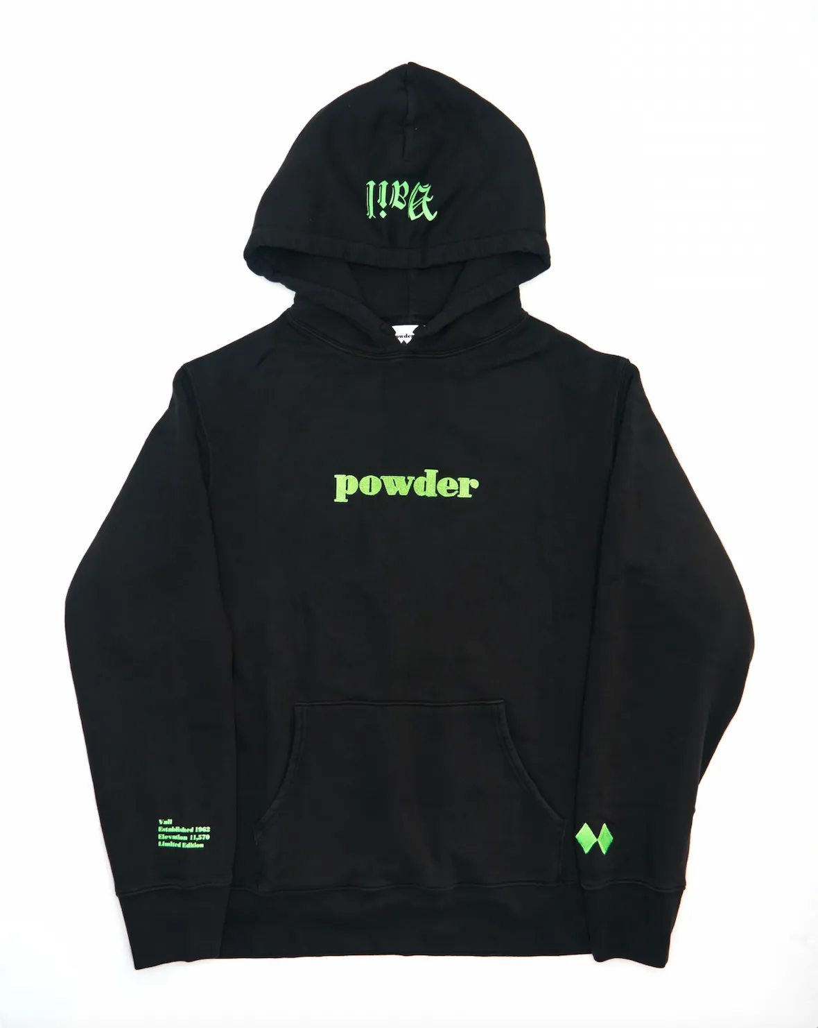 Powder Hoodie Black with Neon Green