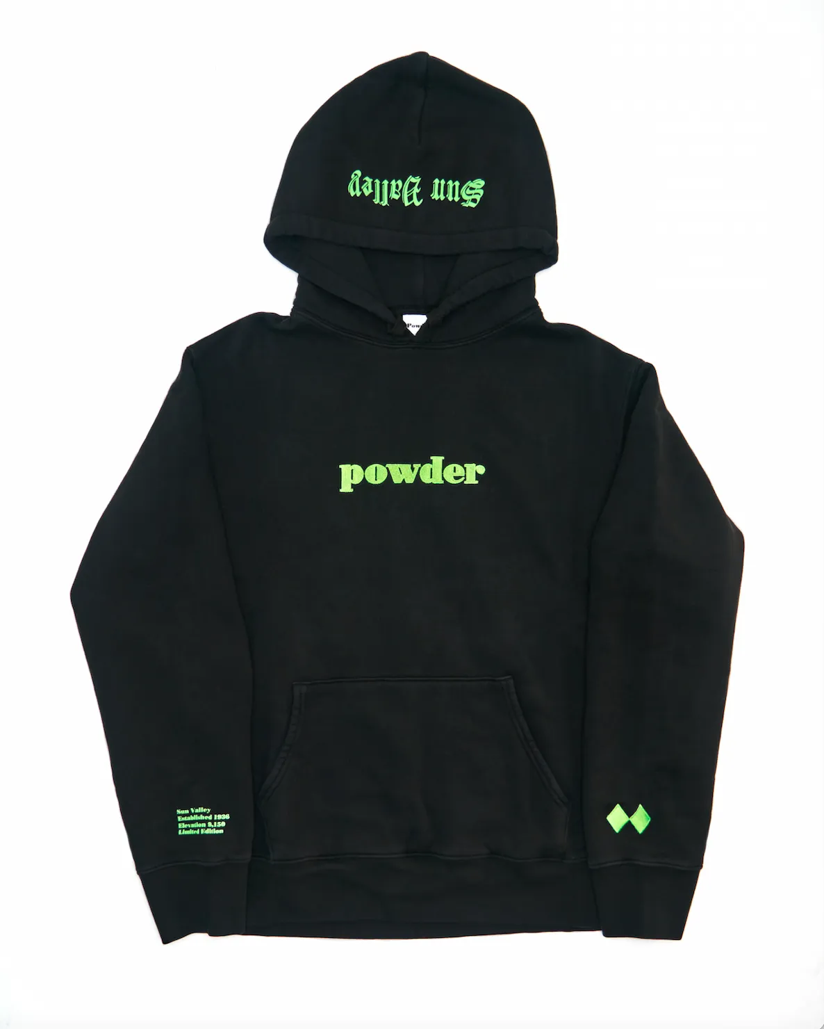 Powder Hoodie Black with Neon Green