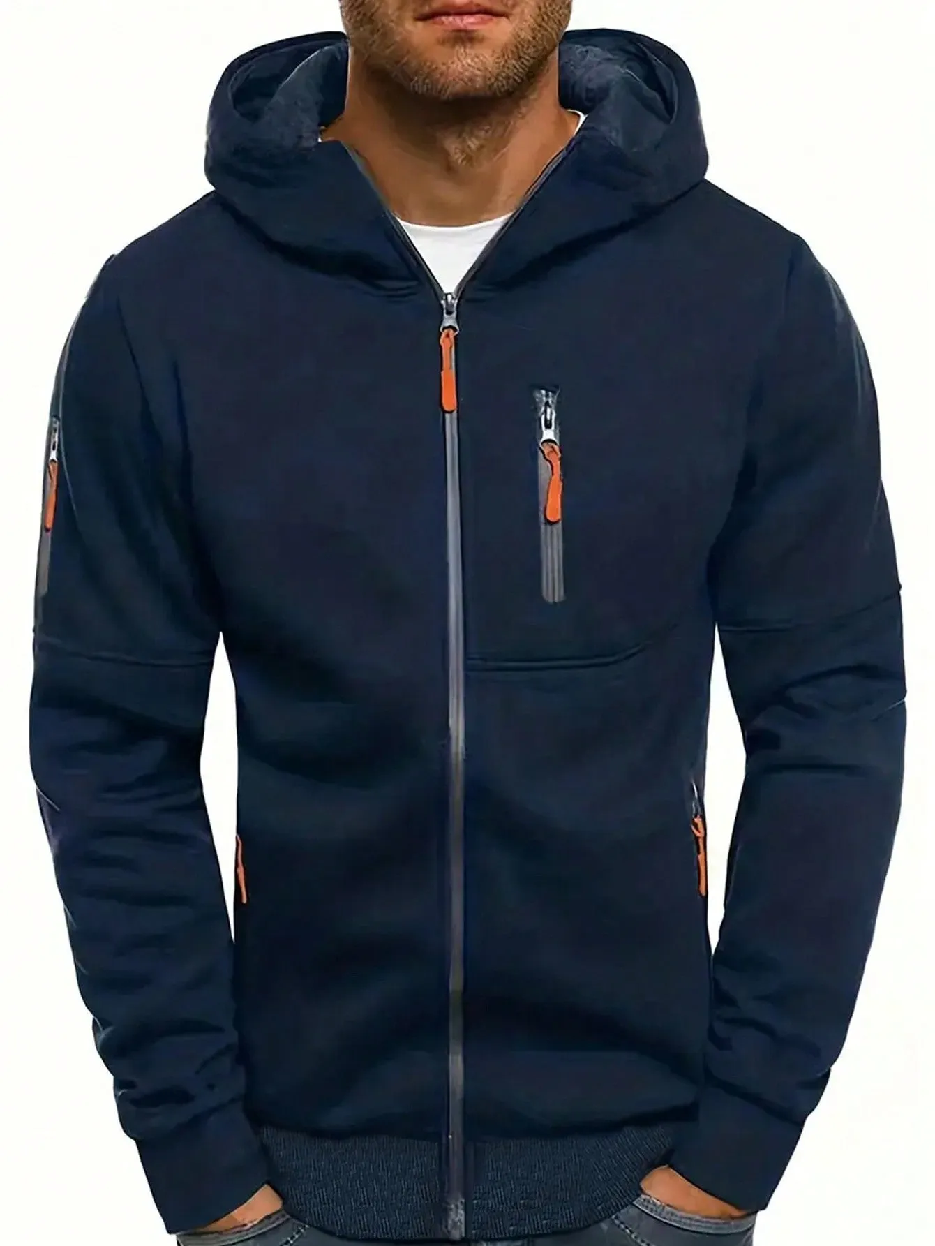 QA Homme Men Zip Up Drawstring Hooded Sweatshirt