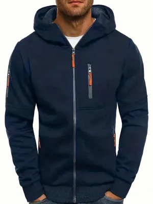 QA Homme Men Zip Up Drawstring Hooded Sweatshirt