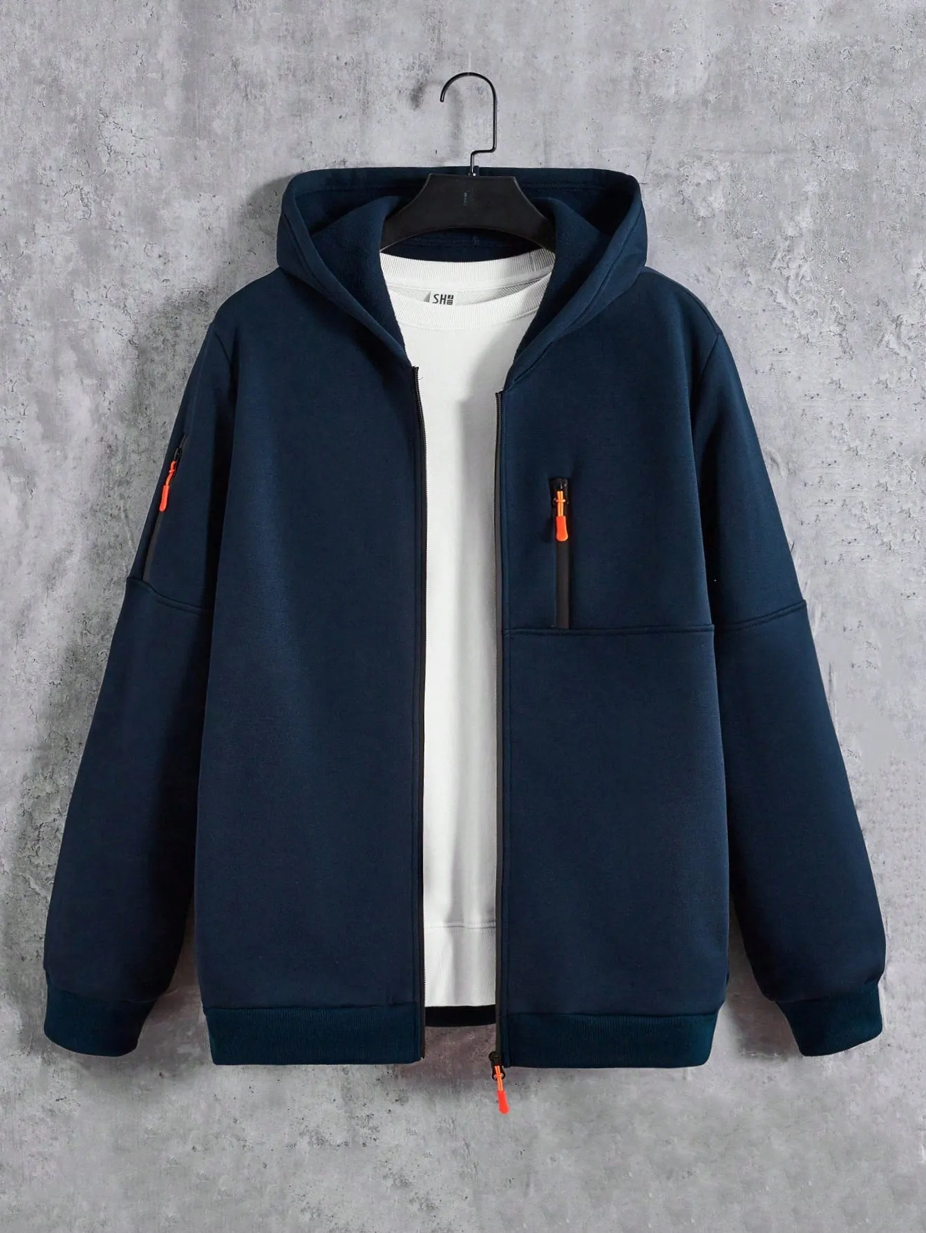 QA Homme Men Zip Up Drawstring Hooded Sweatshirt