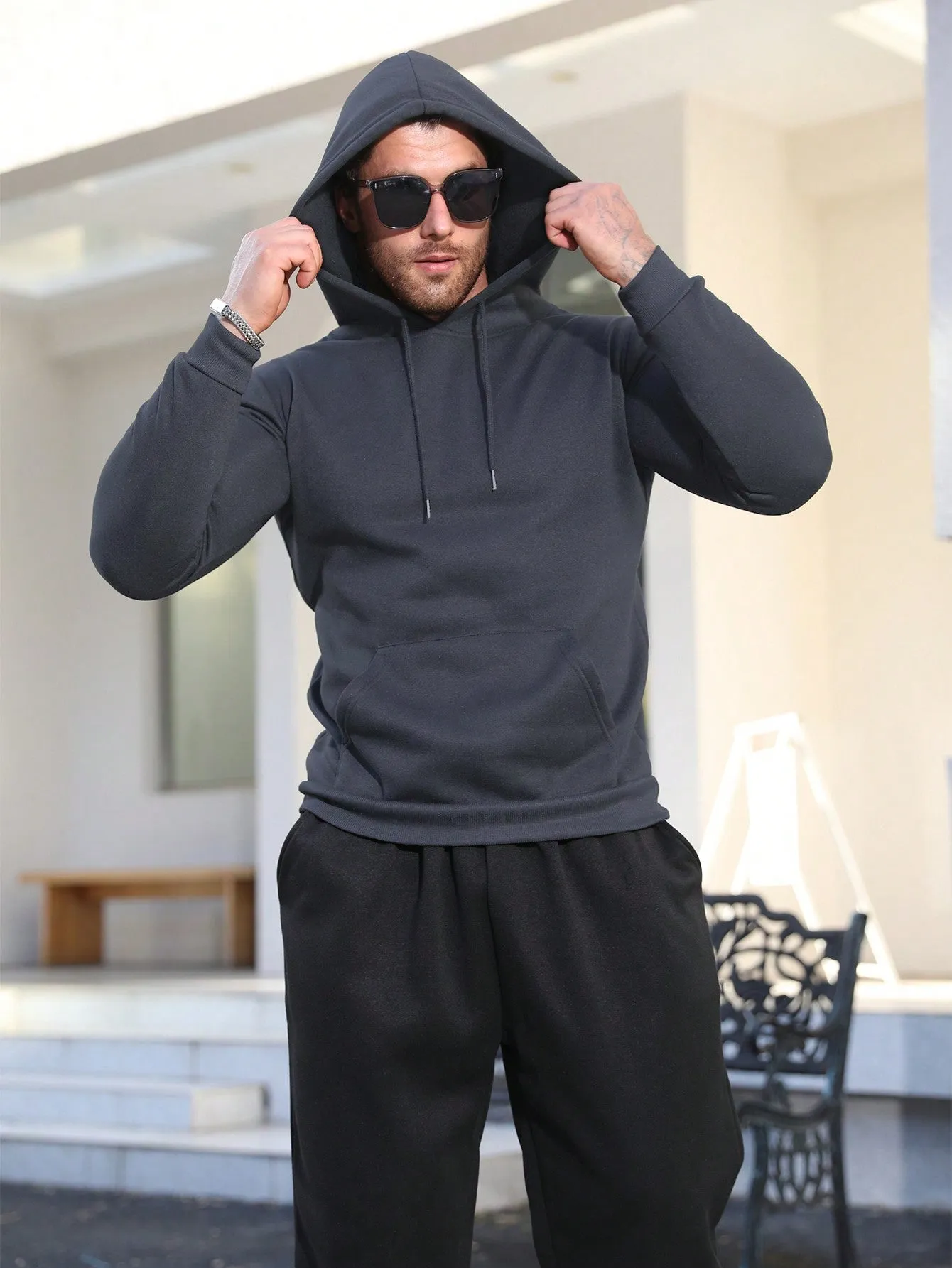 QA Men's Drawstring Hooded Pullover Sweatshirt