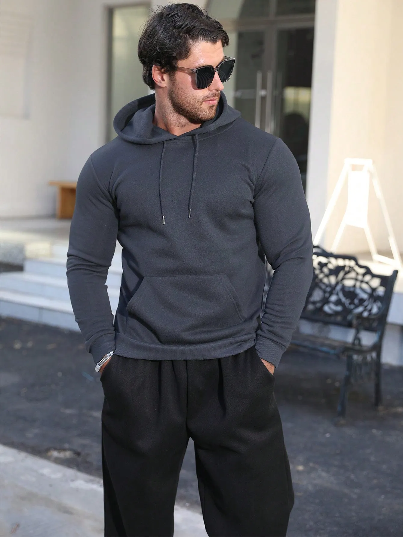 QA Men's Drawstring Hooded Pullover Sweatshirt