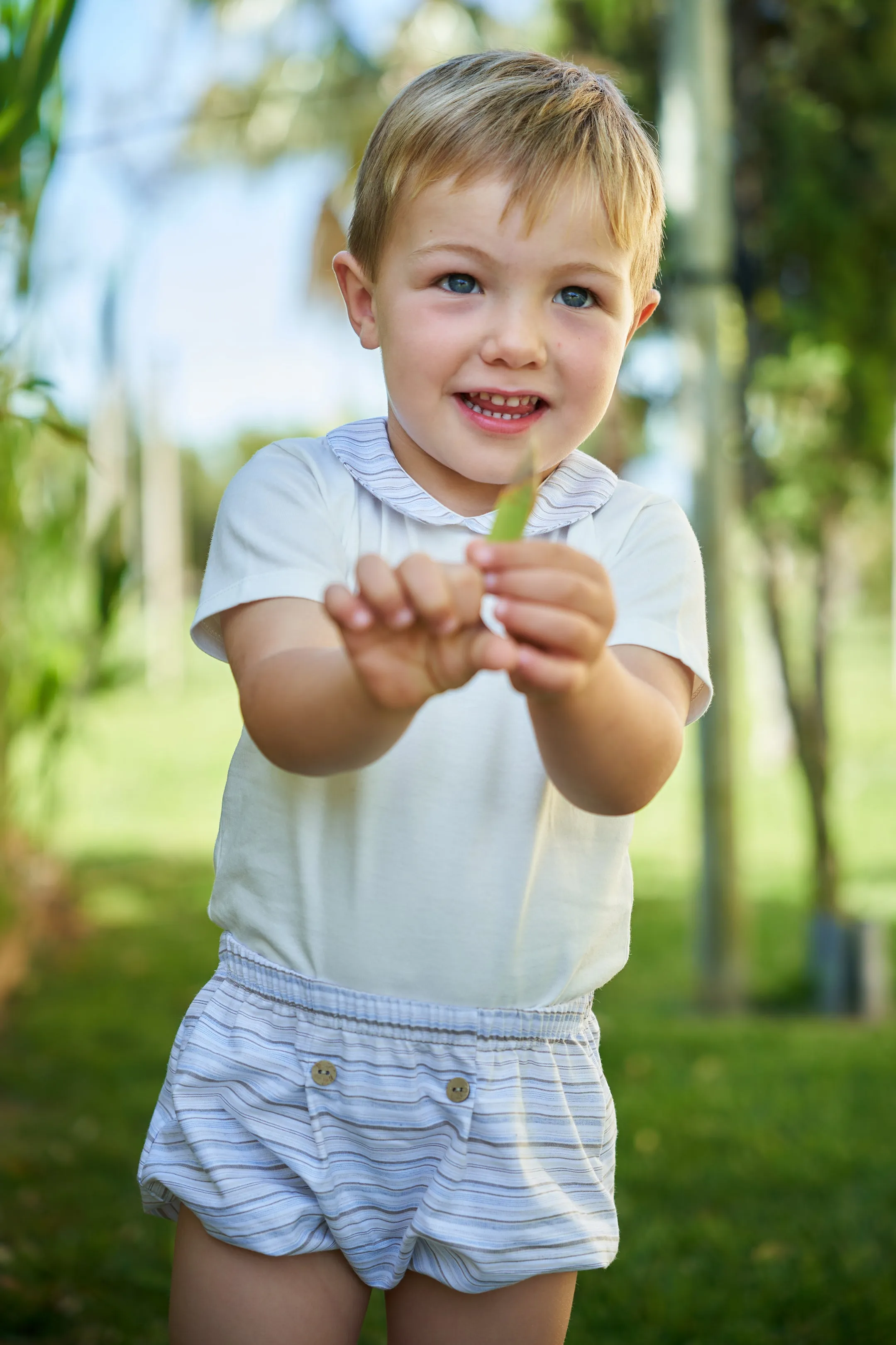"Alexander" Bodysuit & Pale Blue & Beige Stripe Jam Pants
