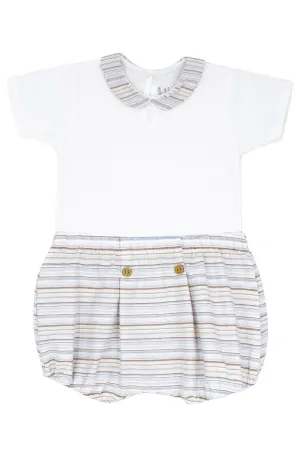 "Alexander" Bodysuit & Pale Blue & Beige Stripe Jam Pants