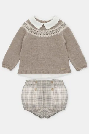 "Hudson" Beige Knit Jumper & Tartan Jam Pants