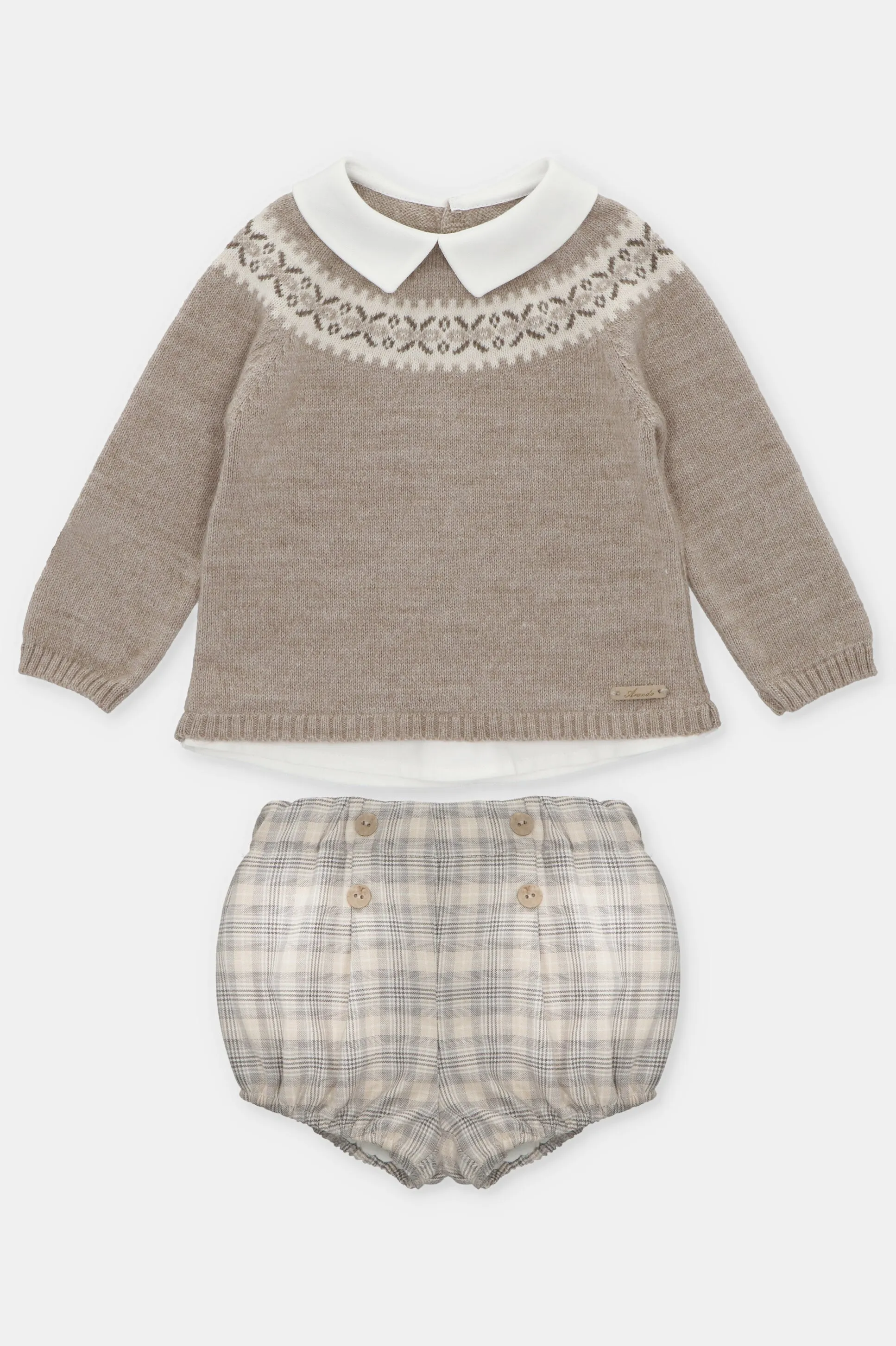 "Hudson" Beige Knit Jumper & Tartan Jam Pants