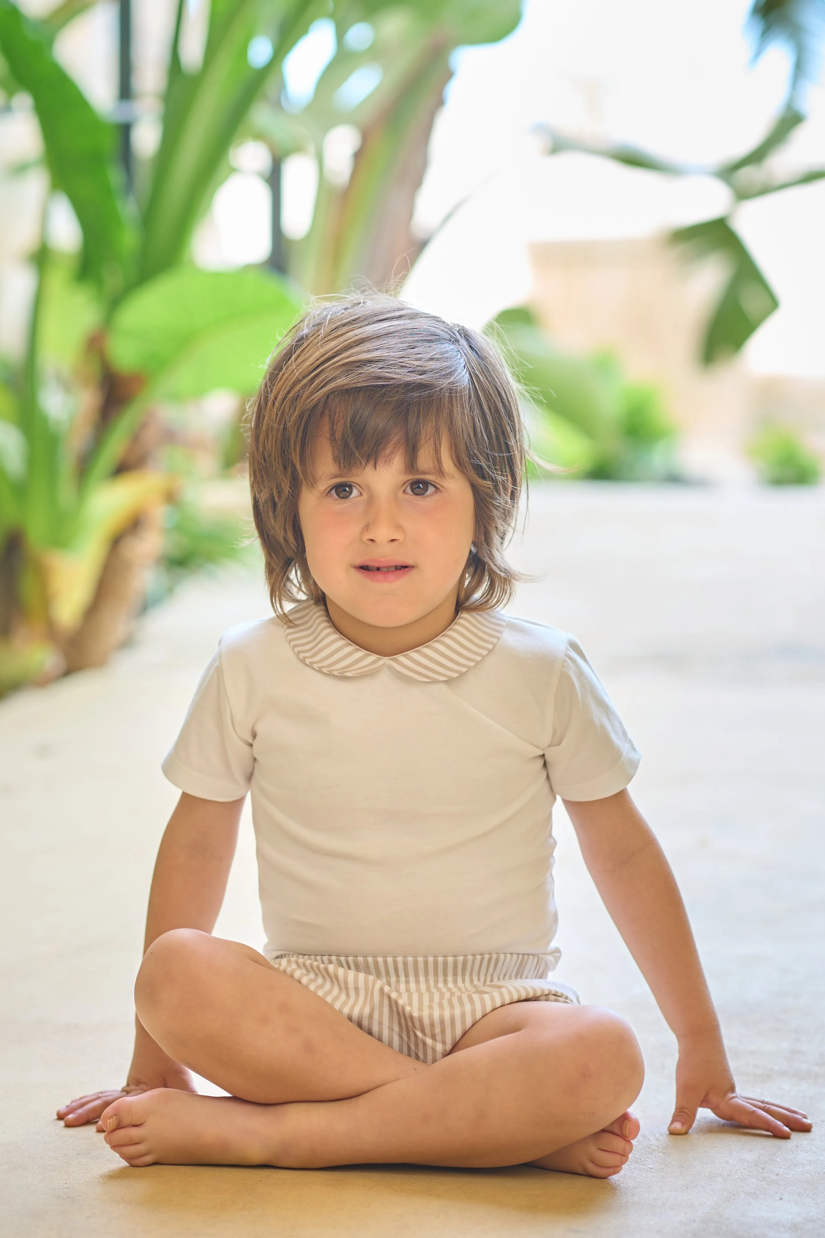 "Quentin" Bodysuit & Beige Stripe Jam Pants