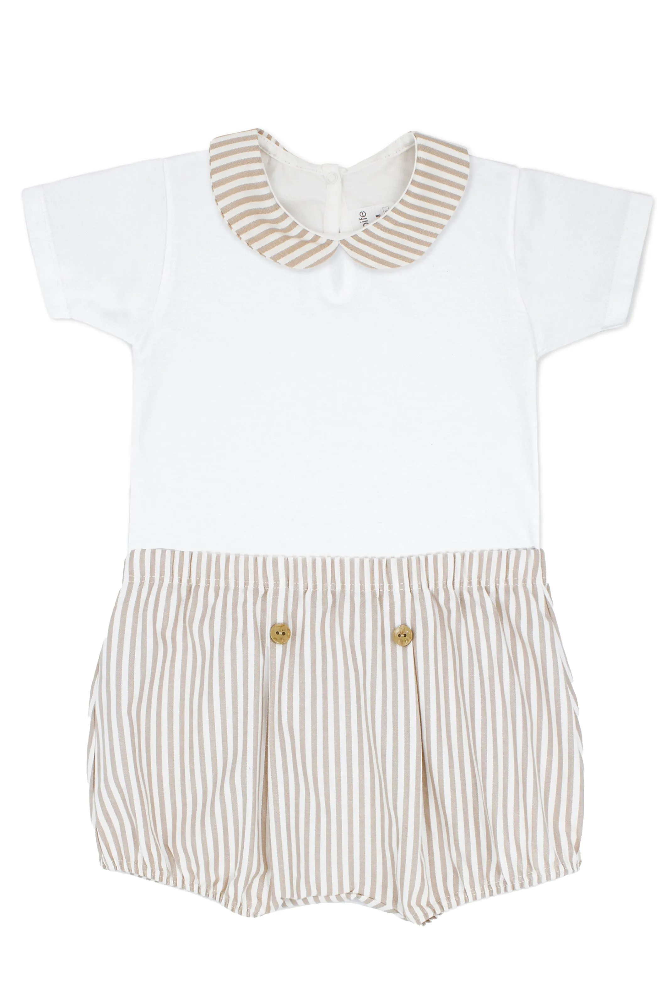 "Quentin" Bodysuit & Beige Stripe Jam Pants
