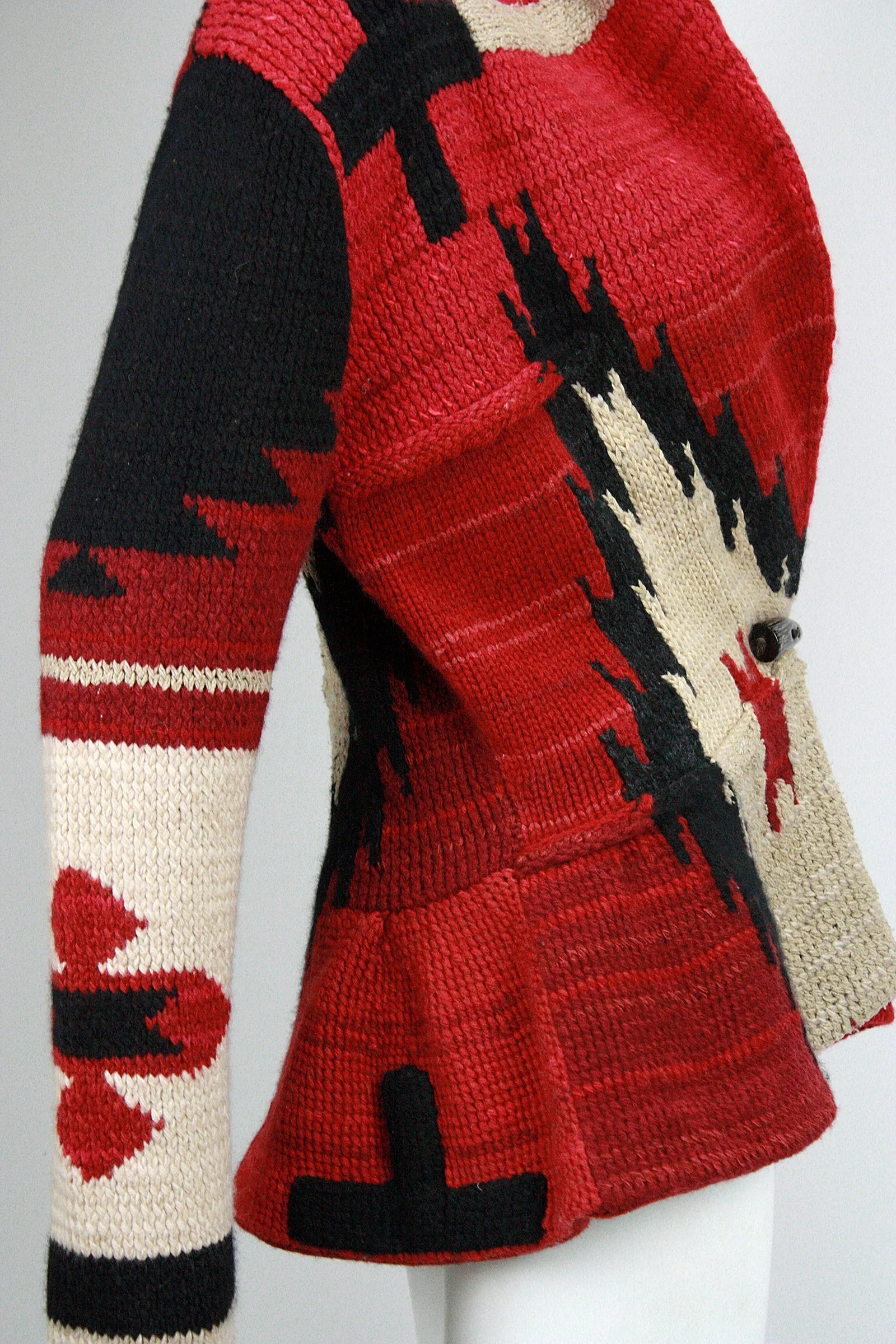 RALPH LAUREN Southwest Deep Red Knit Cardigan with Peplum