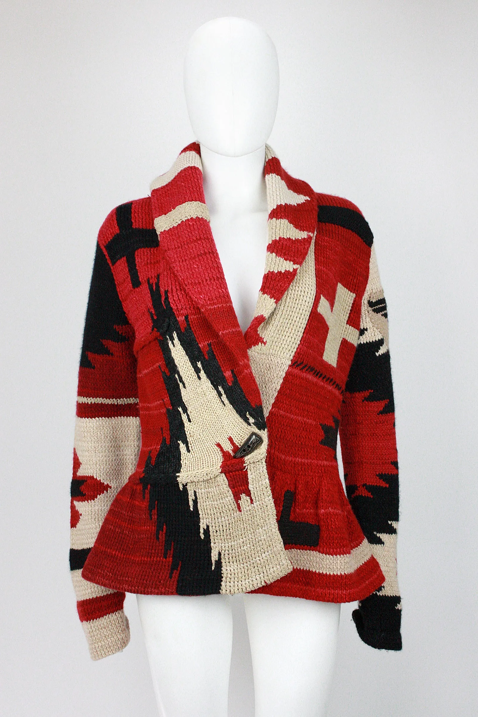 RALPH LAUREN Southwest Deep Red Knit Cardigan with Peplum