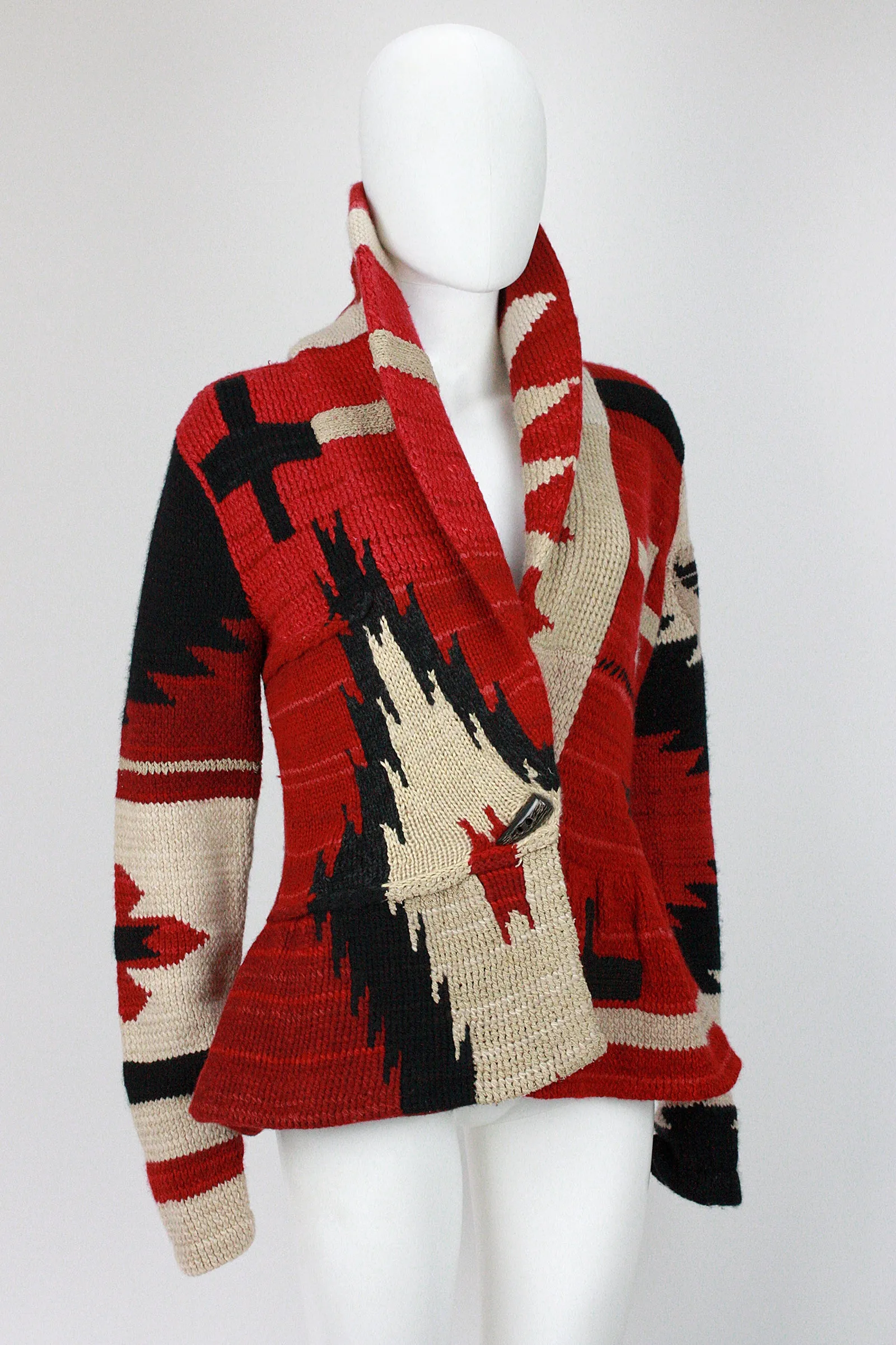 RALPH LAUREN Southwest Deep Red Knit Cardigan with Peplum