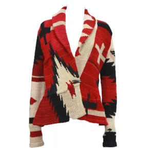 RALPH LAUREN Southwest Deep Red Knit Cardigan with Peplum