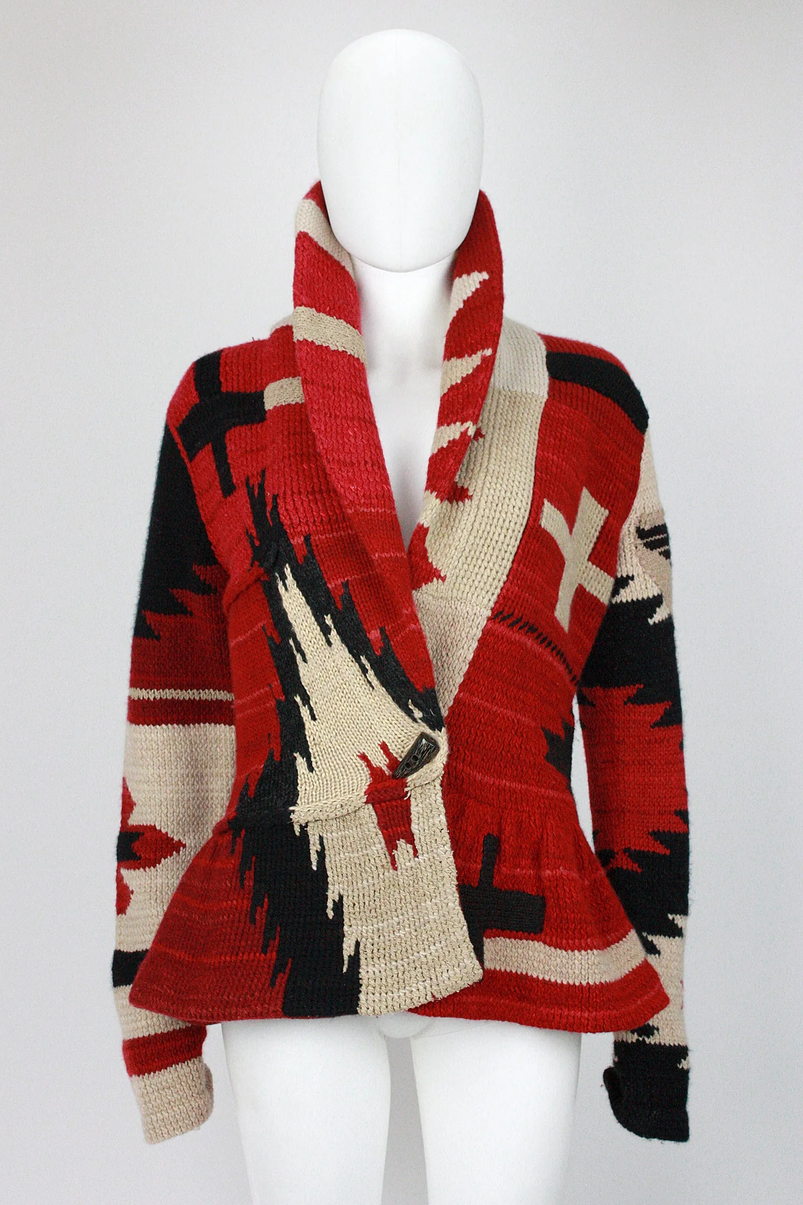 RALPH LAUREN Southwest Deep Red Knit Cardigan with Peplum