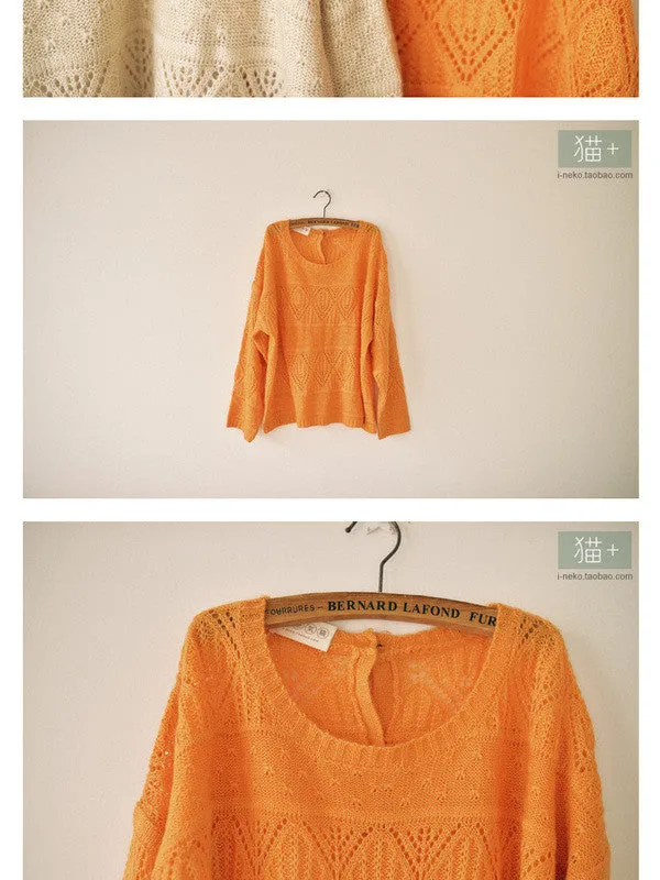 rear buttoned batsleeve loose sweater
