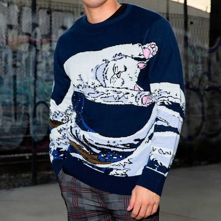 RIPNDIP Great Wave Knitted Sweater Navy