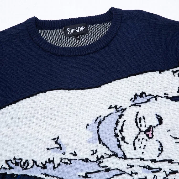 RIPNDIP Great Wave Knitted Sweater Navy