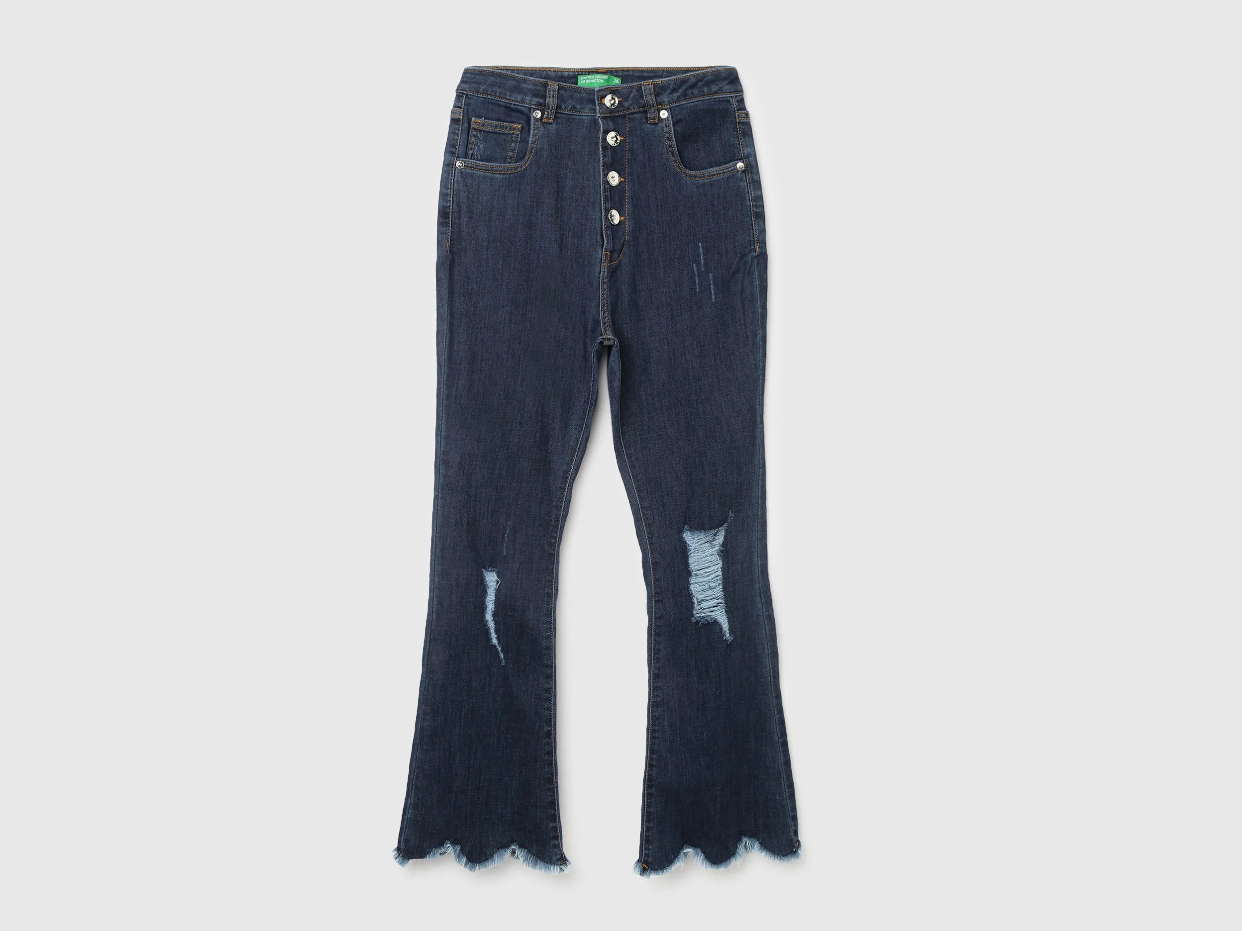 Ripped & Frayed Button Down Bootleg Jeans