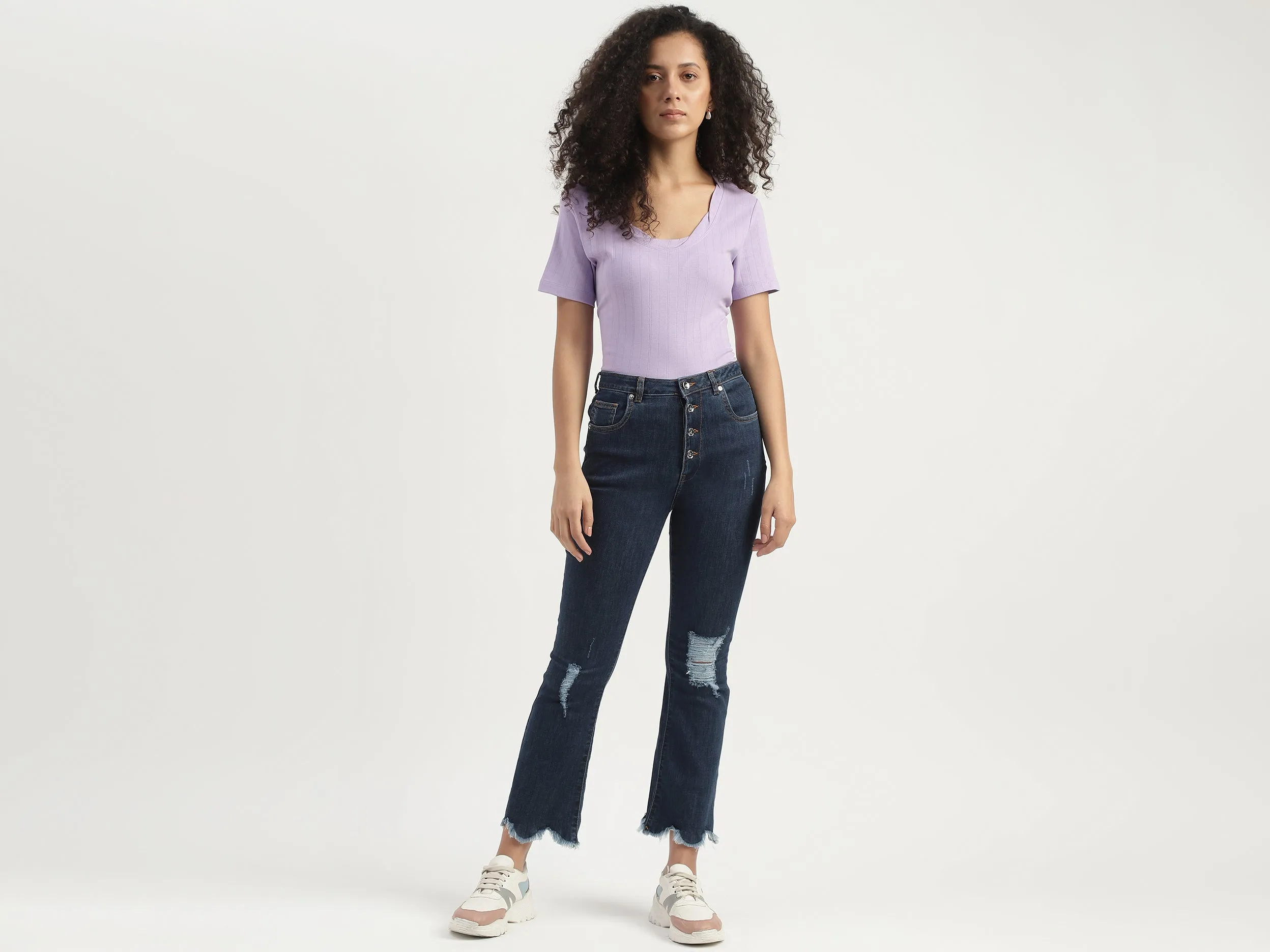 Ripped & Frayed Button Down Bootleg Jeans