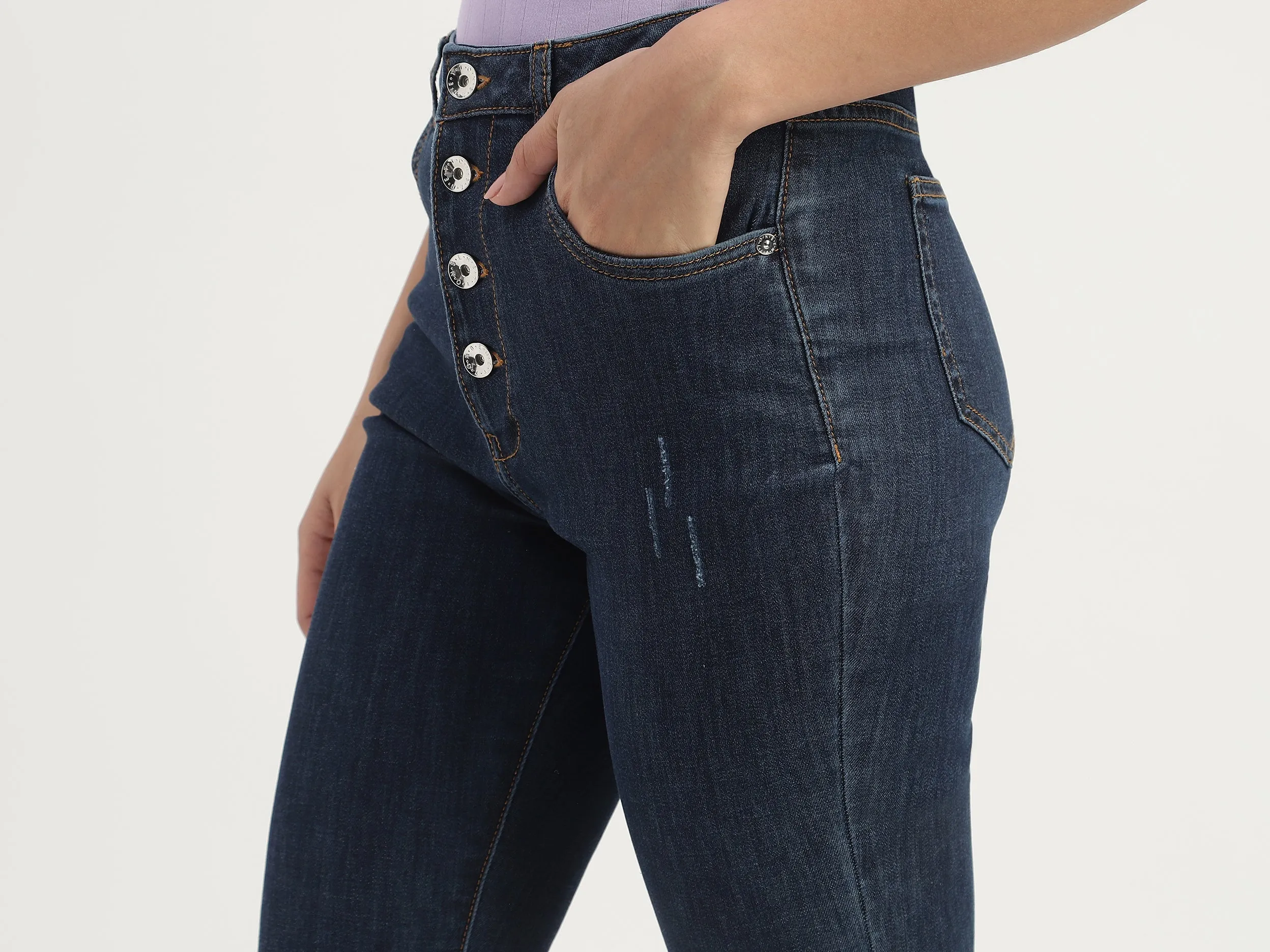 Ripped & Frayed Button Down Bootleg Jeans